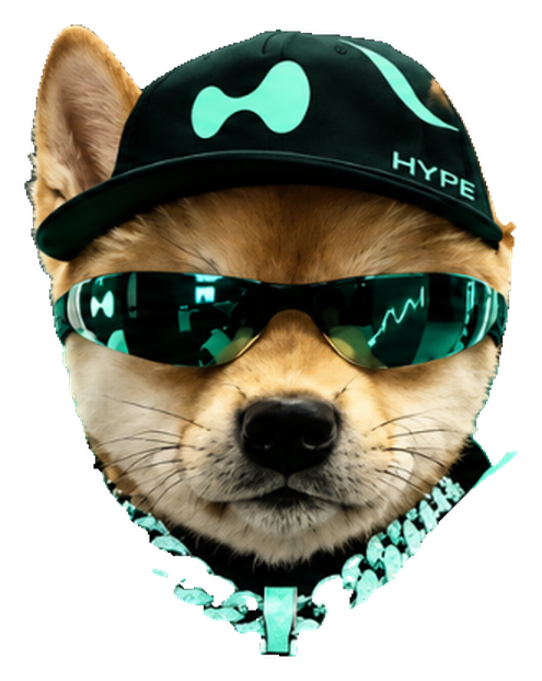 Hyper Inu's head in a HYPE cap and mirrored visor